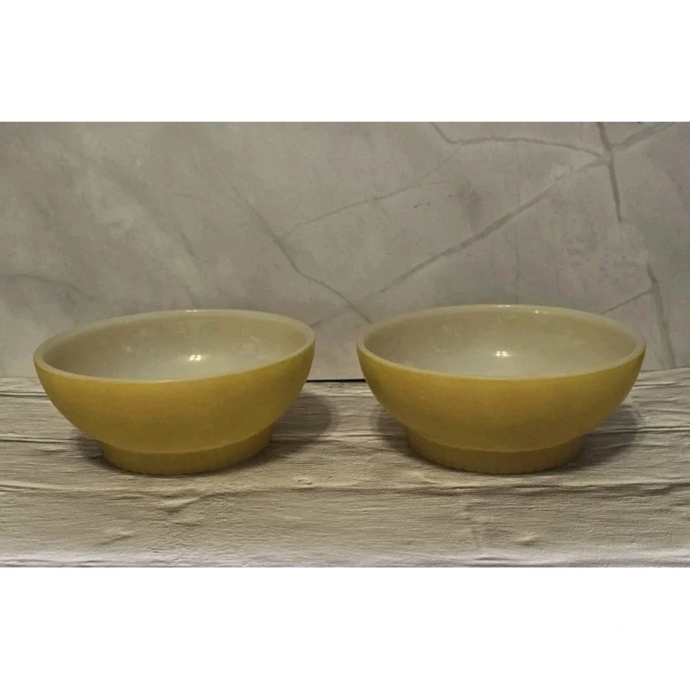 Fire King Yellow Milk Glass Bowls Set Of Two Bowls With Ribbed Bottom Vintage